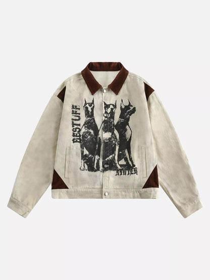 Niceprimes Retro Washed Distressed Graffiti Patchwork Jacket