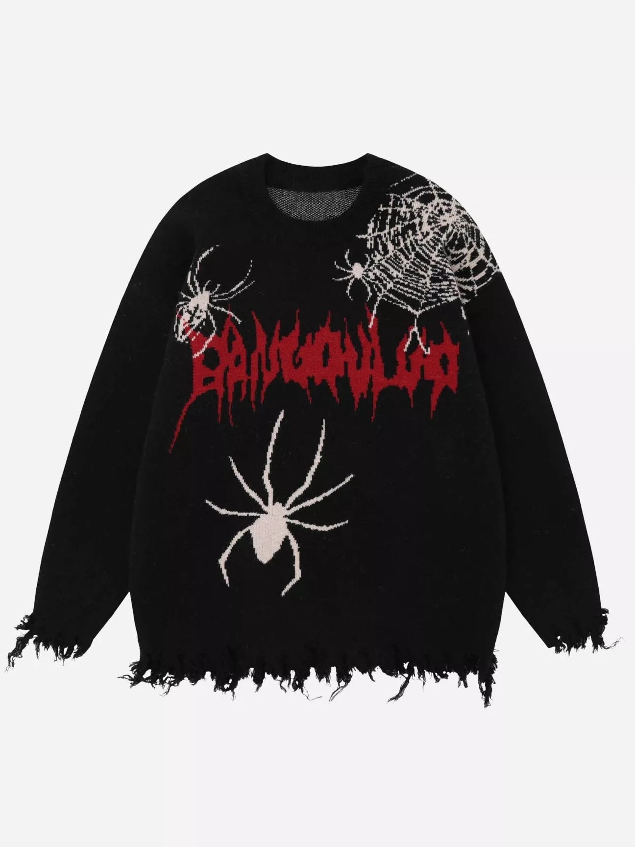 Niceprimes  Spiderweb Jacquard Sweater with Crochet and Distressed Knit