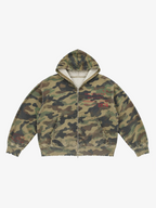 Distressed Camo Letter Graphic Zip-Up Hoodie