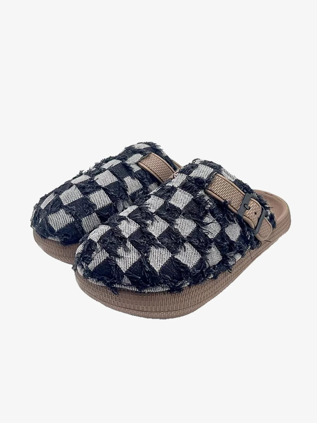 Suede Buckle Strap Rubber-Sole Streetwear Mules