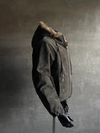 Fur-Trimmed Star-Pendant Suede-Finish Hooded Bomber Jacket