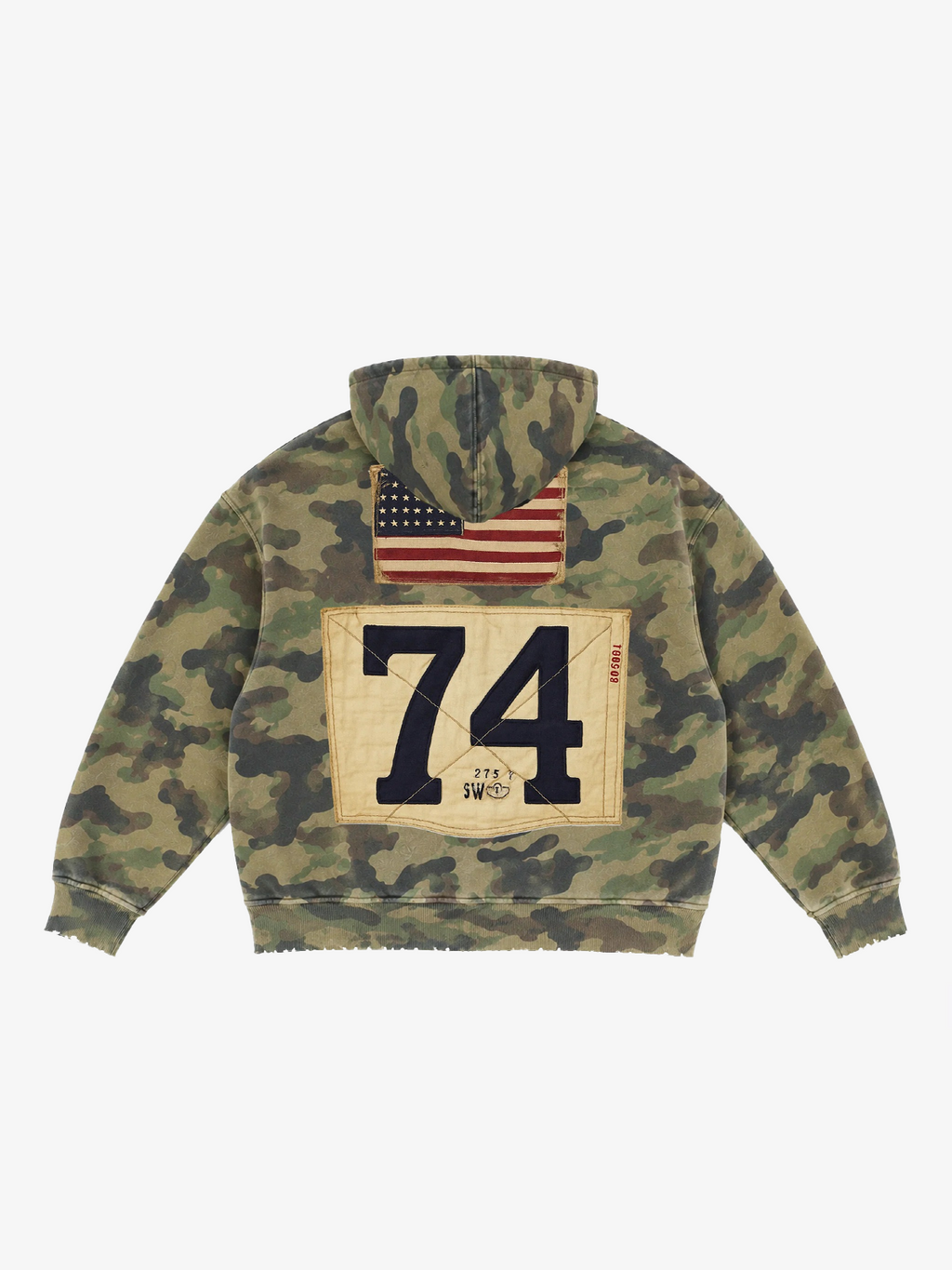 Distressed Camo Letter Graphic Zip-Up Hoodie