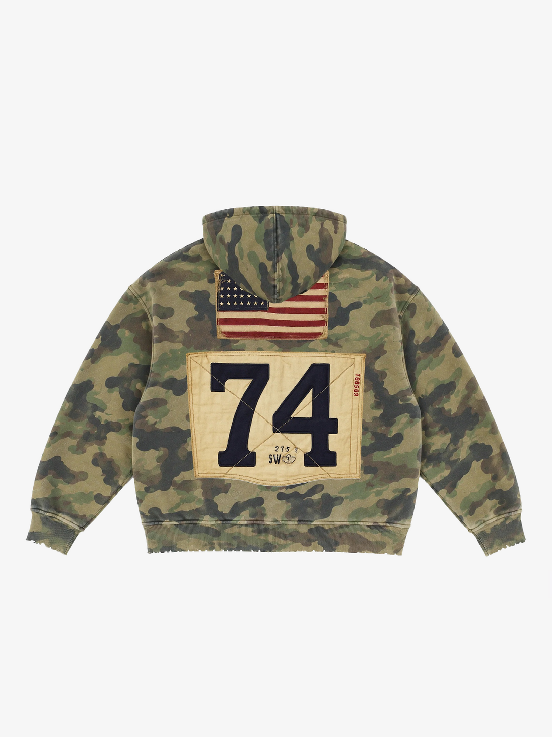 Distressed Camo Letter Graphic Zip-Up Hoodie