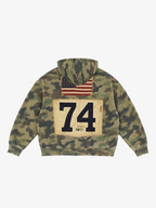 Distressed Camo Letter Graphic Zip-Up Hoodie
