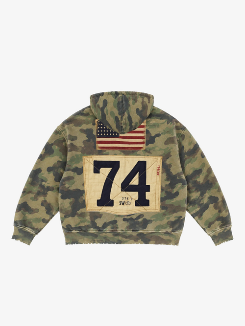 Distressed Camo Letter Graphic Zip-Up Hoodie