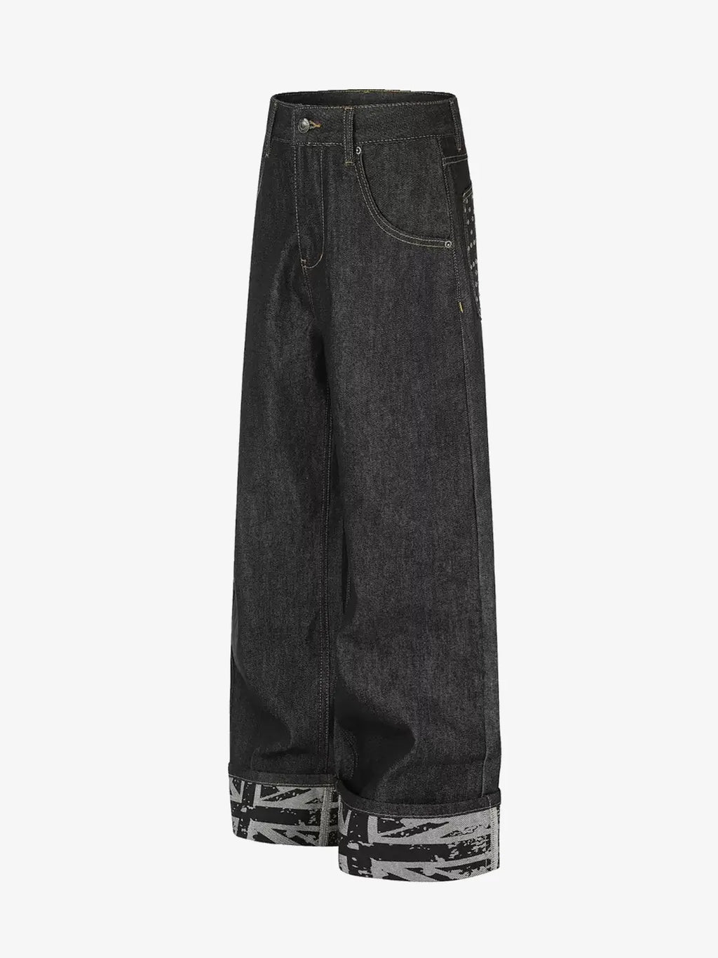 Flag Cuffed Raw Washed Wide-Leg Jeans