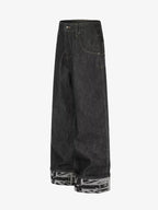 Flag Cuffed Raw Washed Wide-Leg Jeans