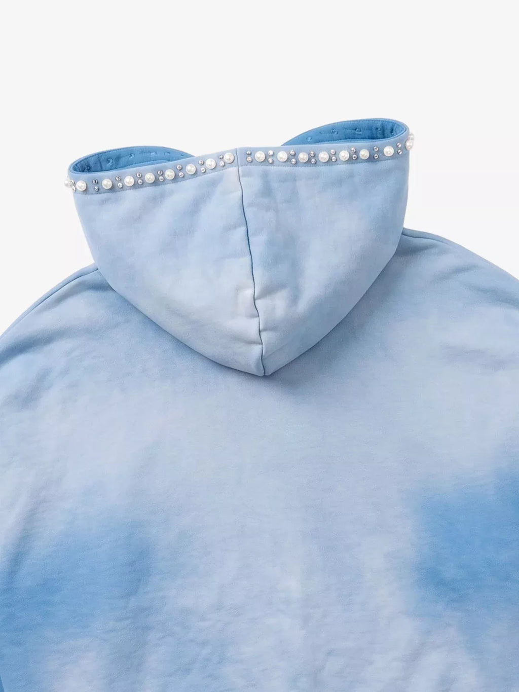 Gradient Washed Distressed Rhinestone And Pearl Hoodie