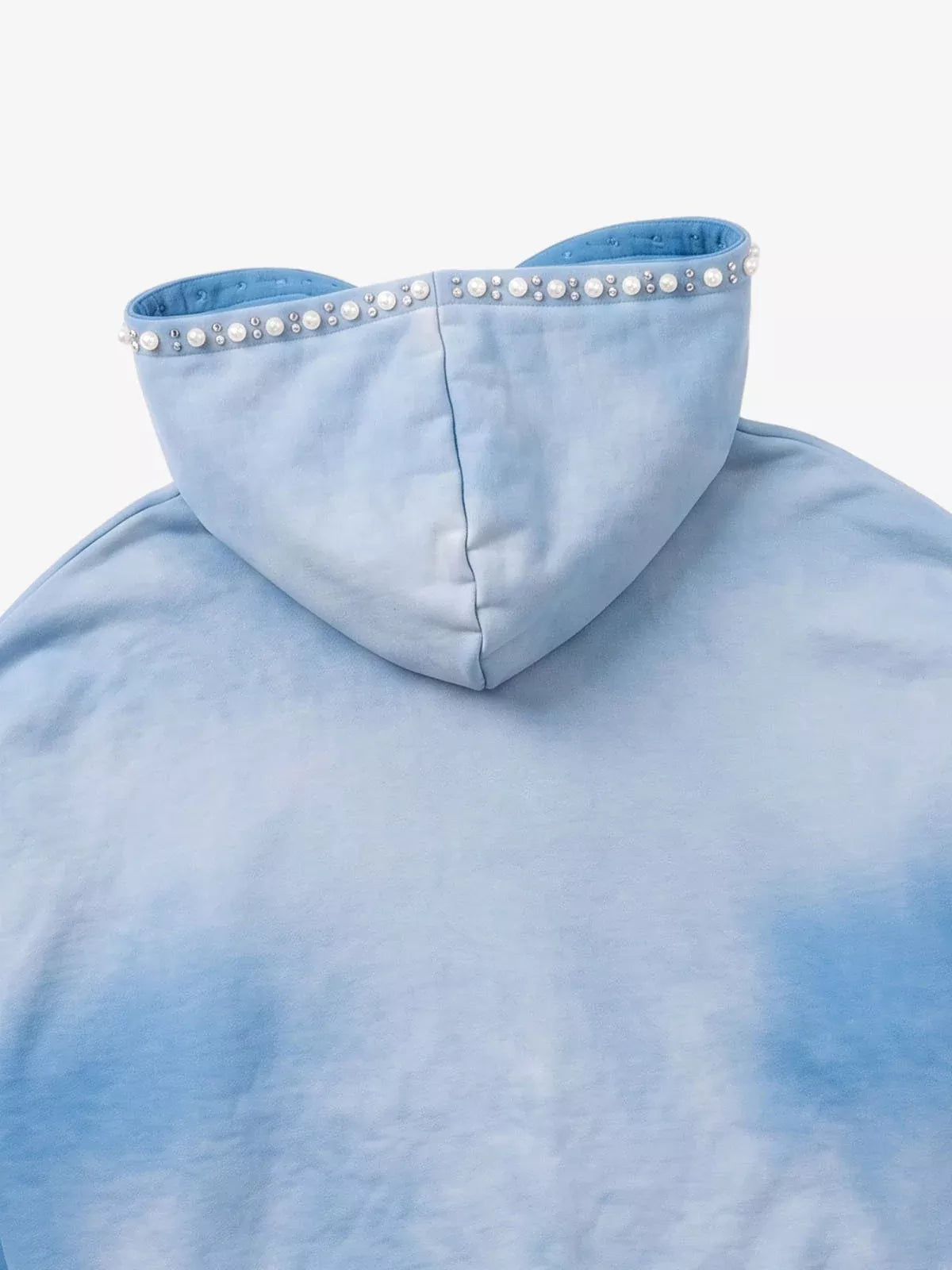 Gradient Washed Distressed Rhinestone And Pearl Hoodie