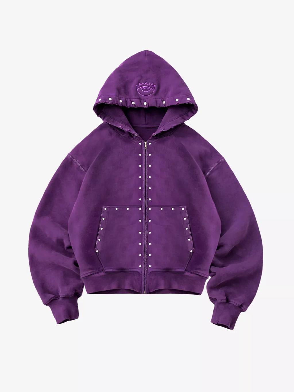 Studded Washed Zip-Up Hoodie Jacket