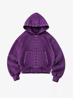 Studded Washed Zip-Up Hoodie Jacket