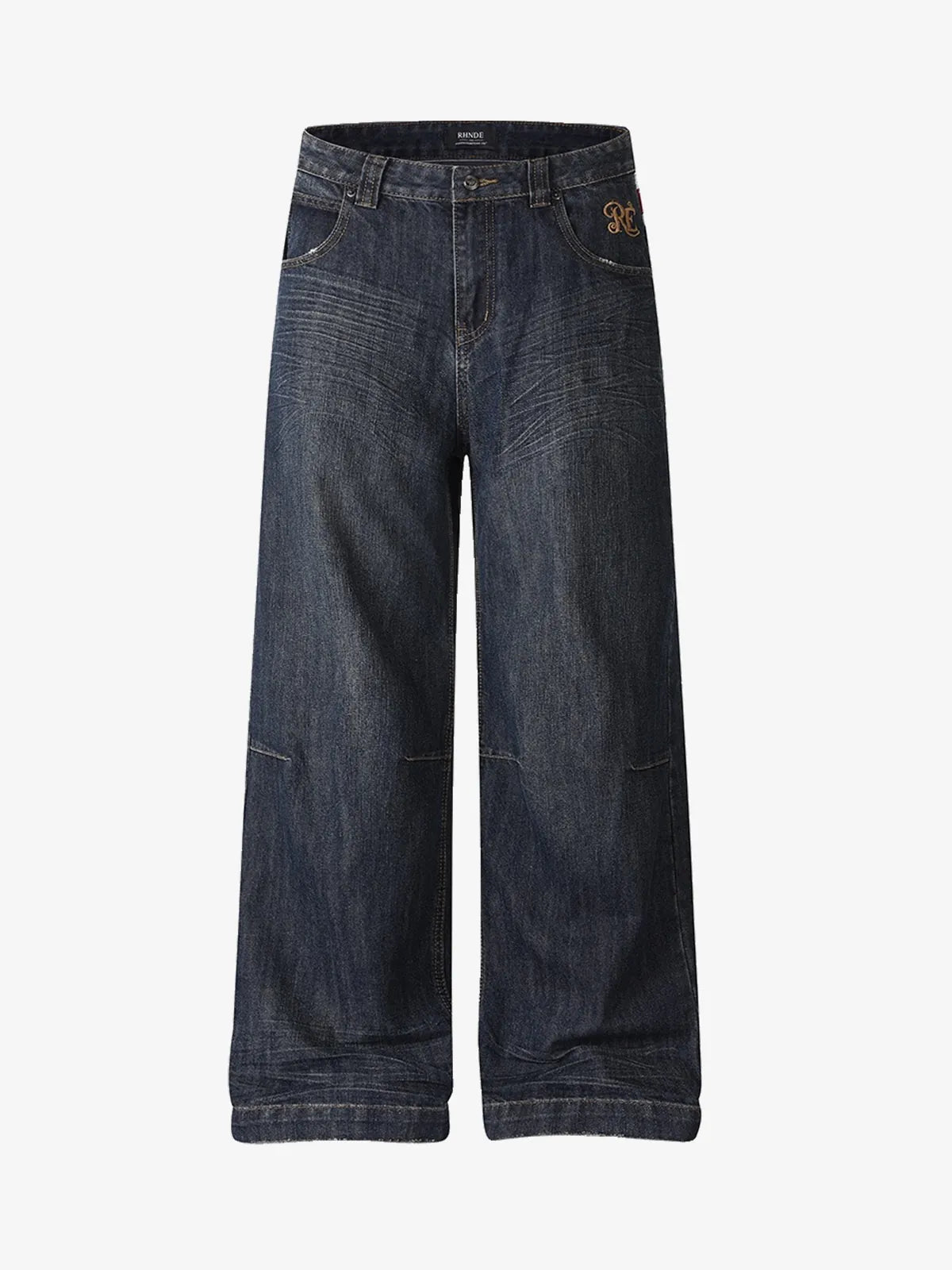 Flag Whiskered Raw Wide-Leg Jeans