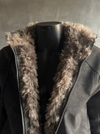 Fur-Trimmed Star-Pendant Suede-Finish Hooded Bomber Jacket