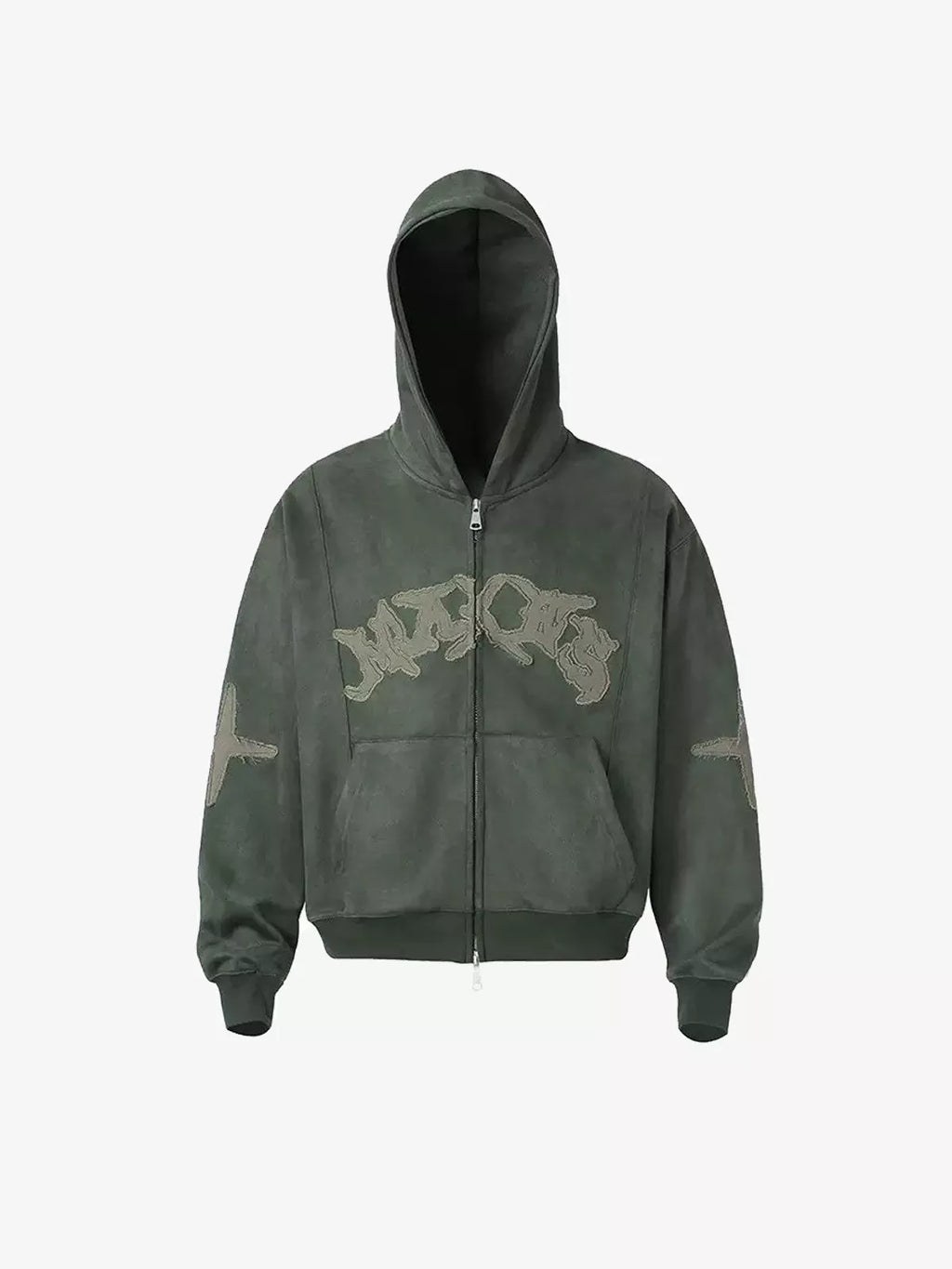 Applique Star-Embroidered Double-Zip Heavyweight Hoodie