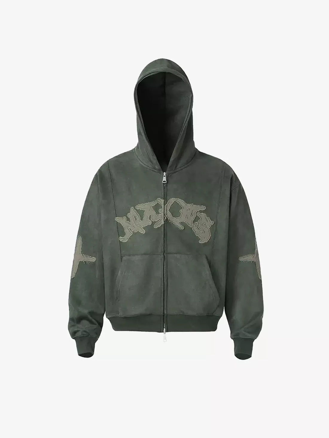 Applique Star-Embroidered Double-Zip Heavyweight Hoodie