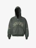 Applique Star-Embroidered Double-Zip Heavyweight Hoodie