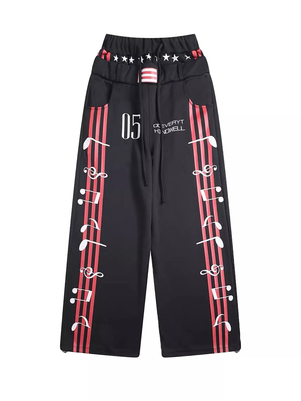 Music Note Graphic Track Jacket & Wide-Leg Pants Set