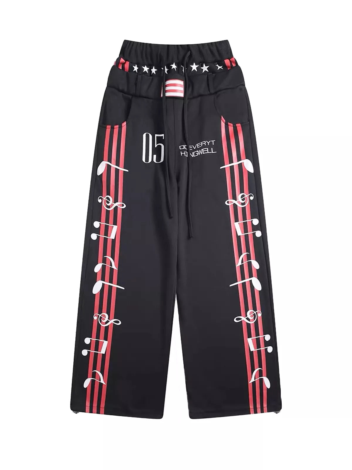 Music Note Graphic Track Jacket & Wide-Leg Pants Set