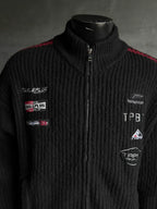 Racing-Patch Ribbed Knit High-Neck Zip-Up Cardigan