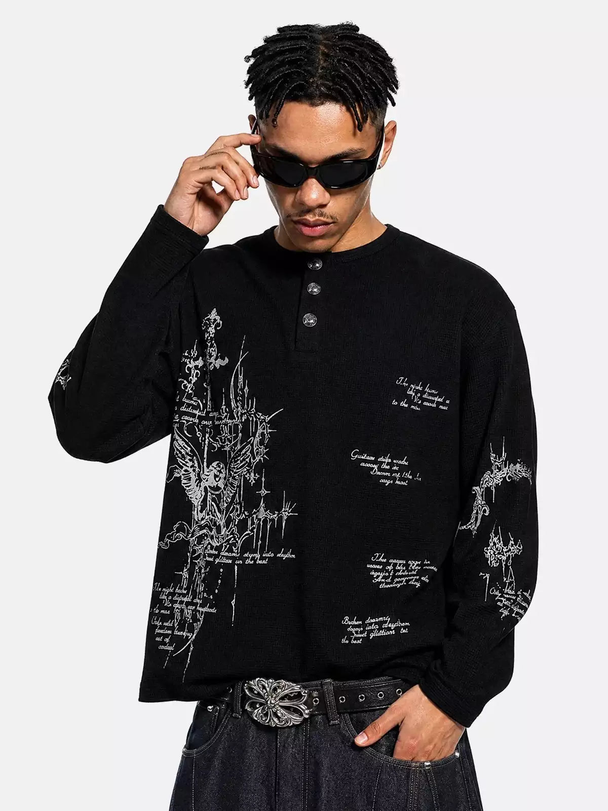 Rune Waffle Henley Long Sleeve Tee