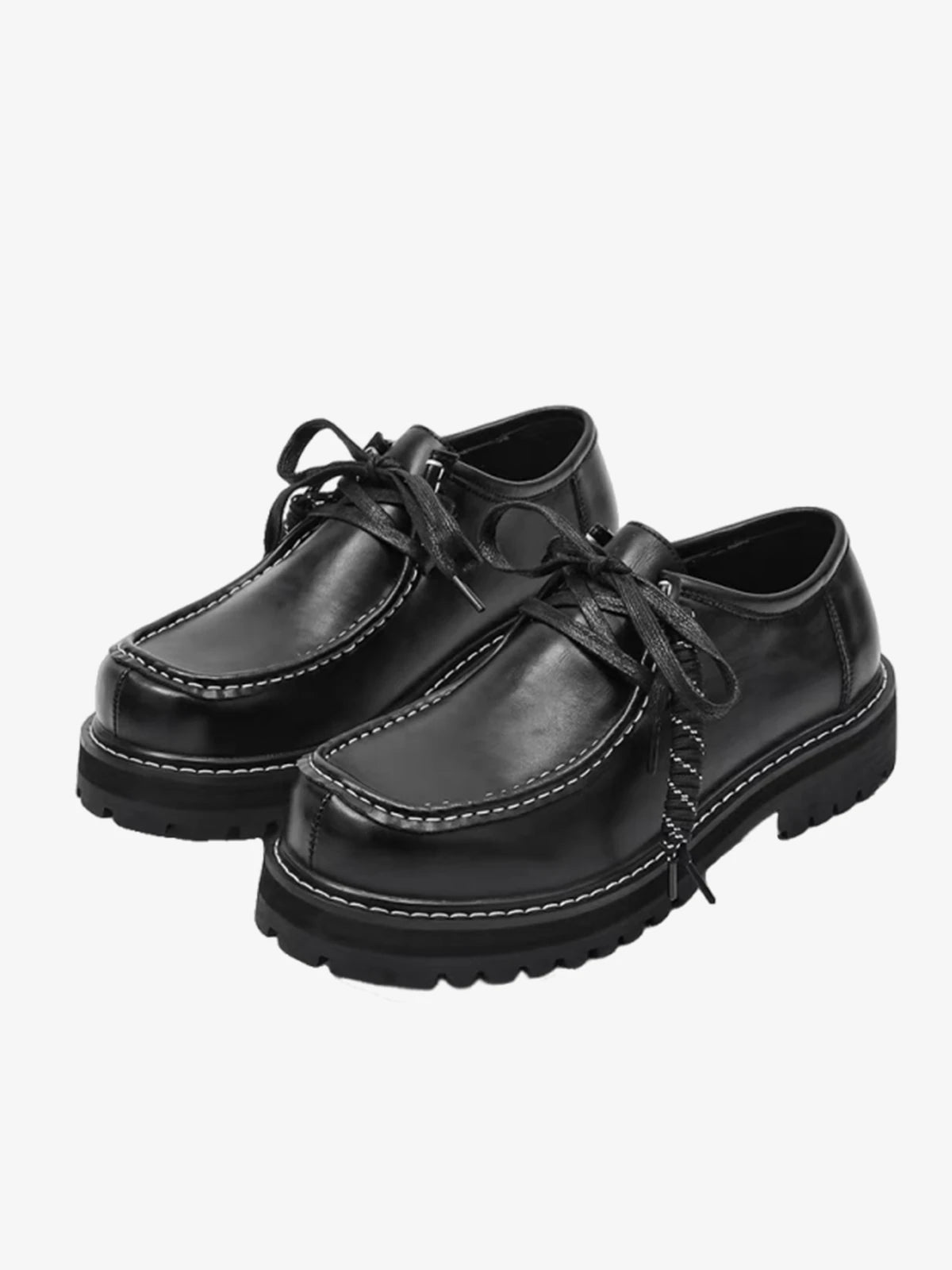 Contrast-Stitch Suede Moc-Toe Platform Derbies