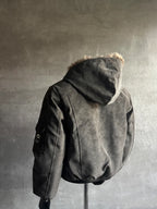 Fur-Trimmed Star-Pendant Suede-Finish Hooded Bomber Jacket