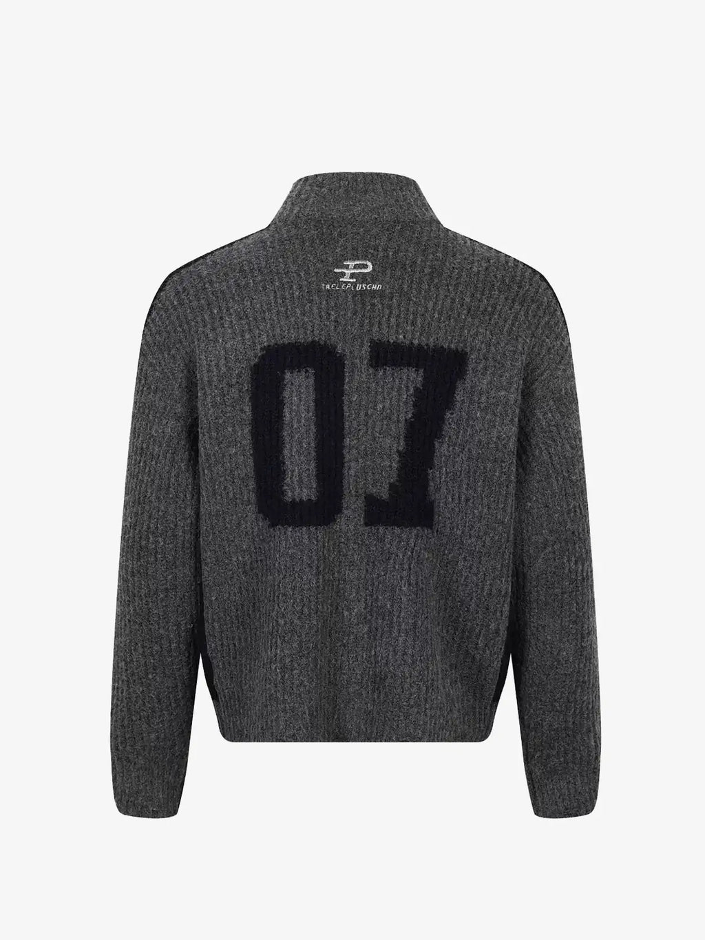 Racing-Patch Ribbed Knit High-Neck Zip-Up Cardigan