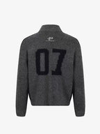 Racing-Patch Ribbed Knit High-Neck Zip-Up Cardigan