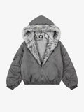 Gothic Cross Faux Fur Hooded Puffer Bomber Jacket