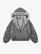Gothic Cross Faux Fur Hooded Puffer Bomber Jacket