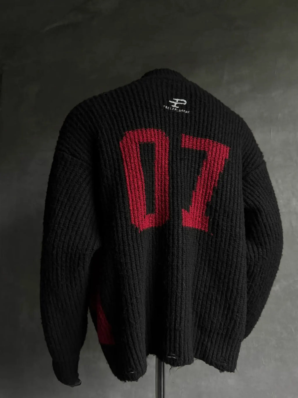 Racing-Patch Ribbed Knit High-Neck Zip-Up Cardigan