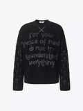 Cross Print Waffle Knit Long Sleeve Crew Neck Tee