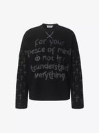 Cross Print Waffle Knit Long Sleeve Crew Neck Tee