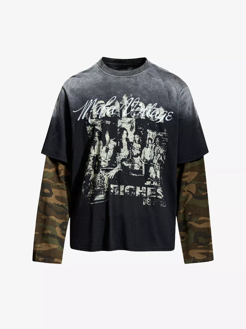 Ruched Camo Graphic Long Sleeve