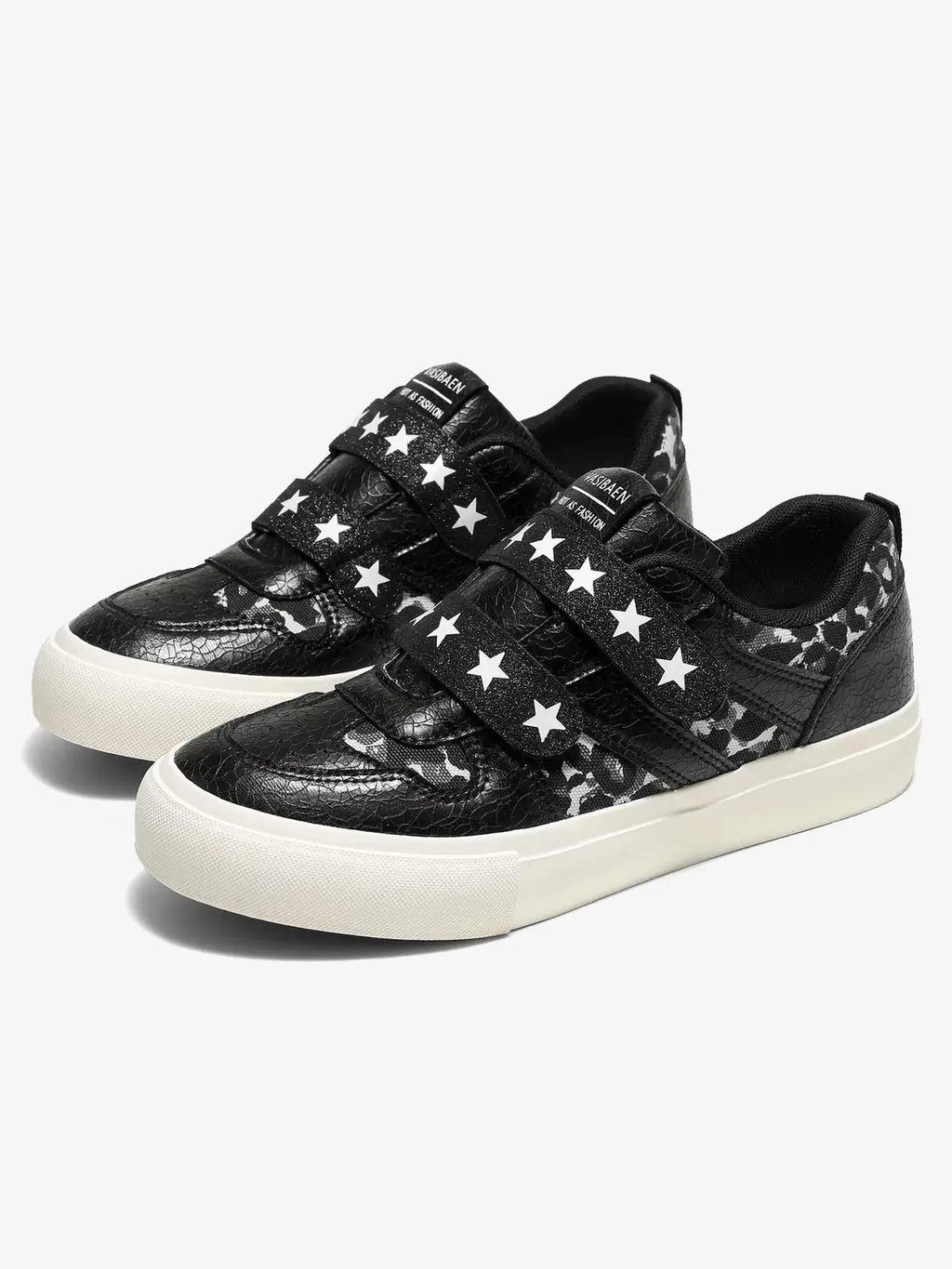 Leopard Print & Blue Star Strap Low-Top Sneakers