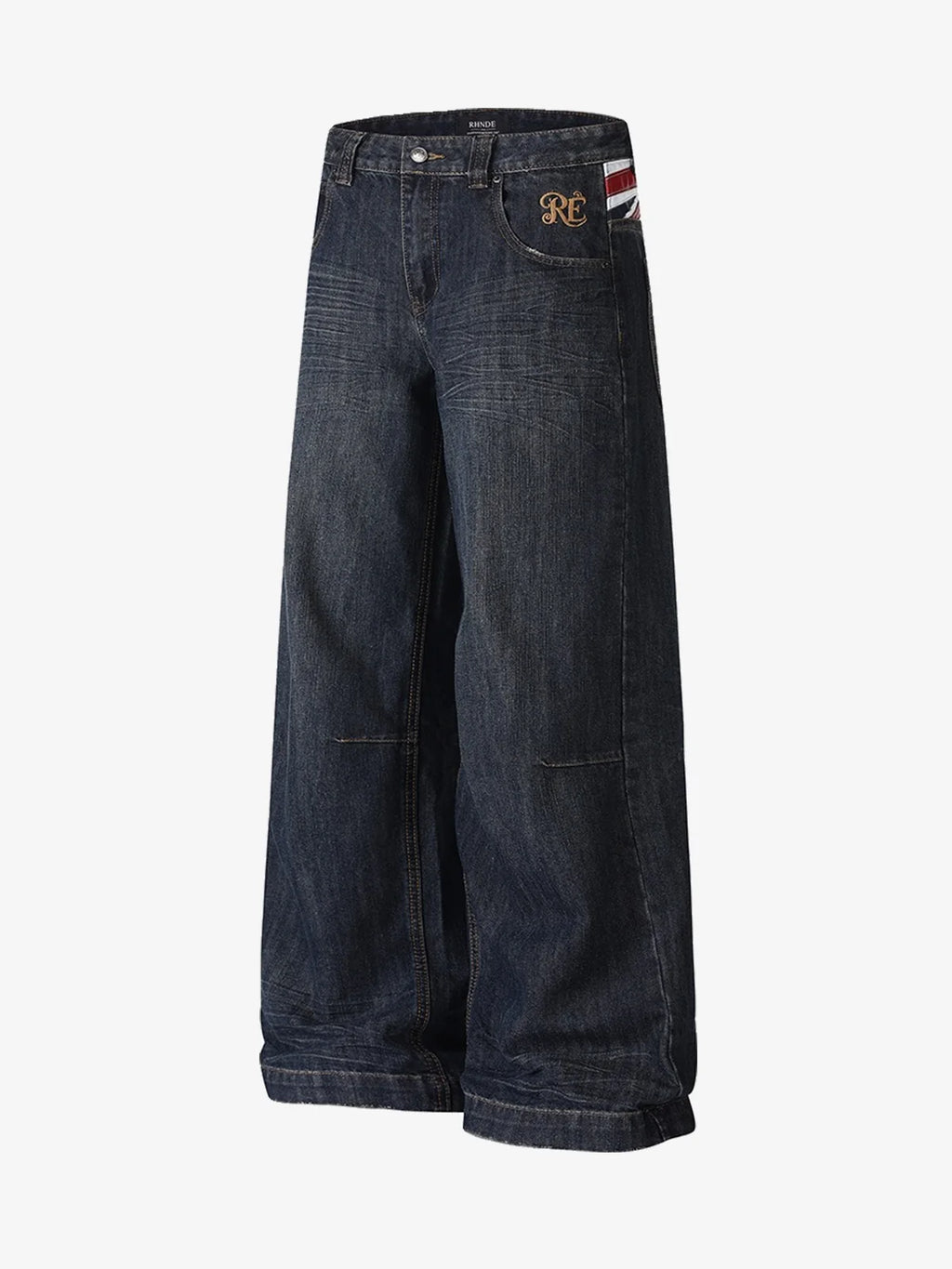 Flag Whiskered Raw Wide-Leg Jeans