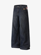 Flag Whiskered Raw Wide-Leg Jeans
