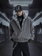 Gothic Cross Faux Fur Hooded Puffer Bomber Jacket