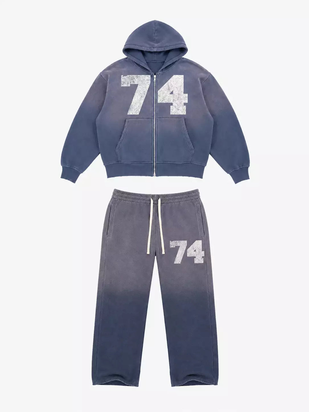 Washed 74 Number Graphic Streetwear Tracksuit Set