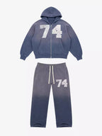 Washed 74 Number Graphic Streetwear Tracksuit Set