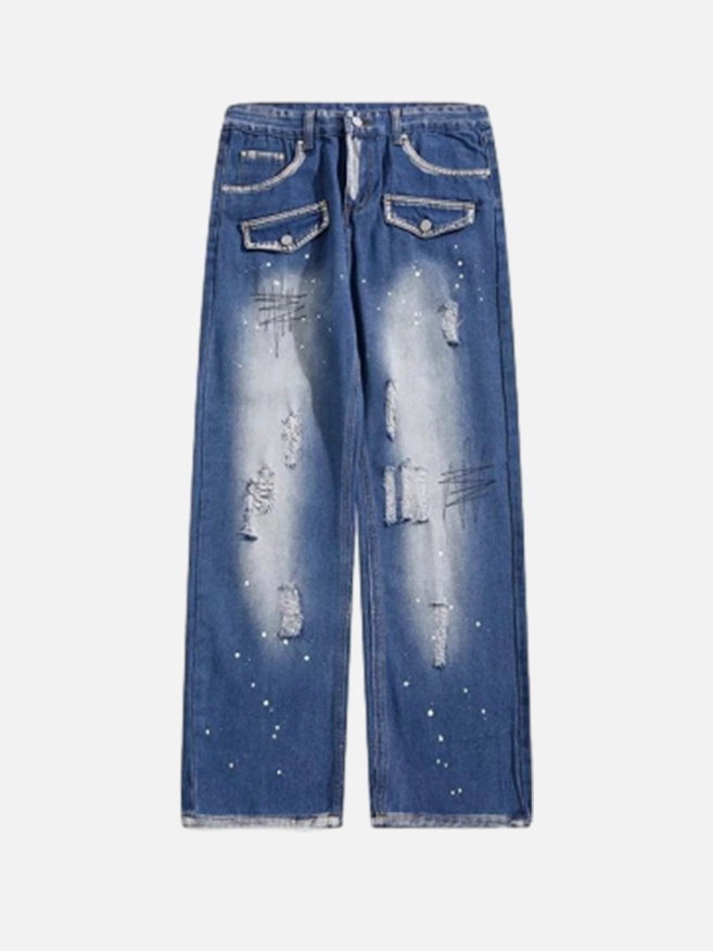 Niceprimes Heavy Duty Splatter Painted Distressed Jeans