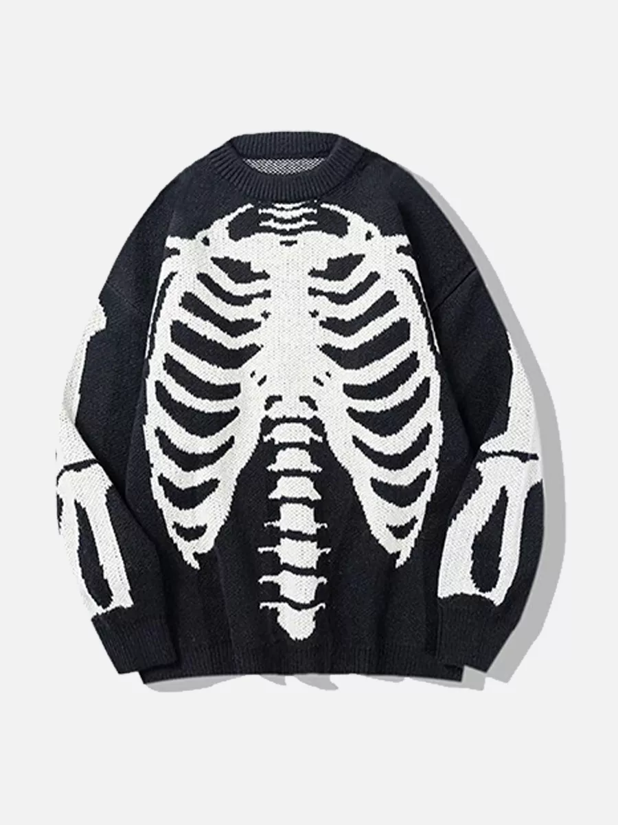 Niceprimes  Men's Long Sleeve Skull Jacquard Sweater