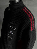 Racing-Patch Ribbed Knit High-Neck Zip-Up Cardigan