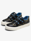 Leopard Print & Blue Star Strap Low-Top Sneakers