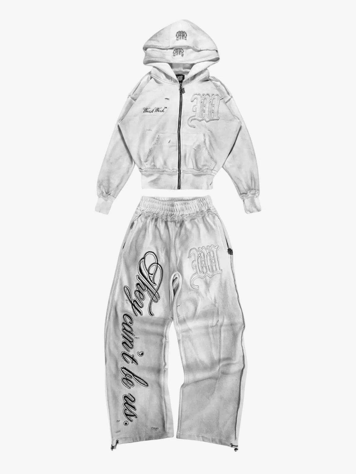 Vintage Washed Embroidered Hoodie & Relaxed Pants Set
