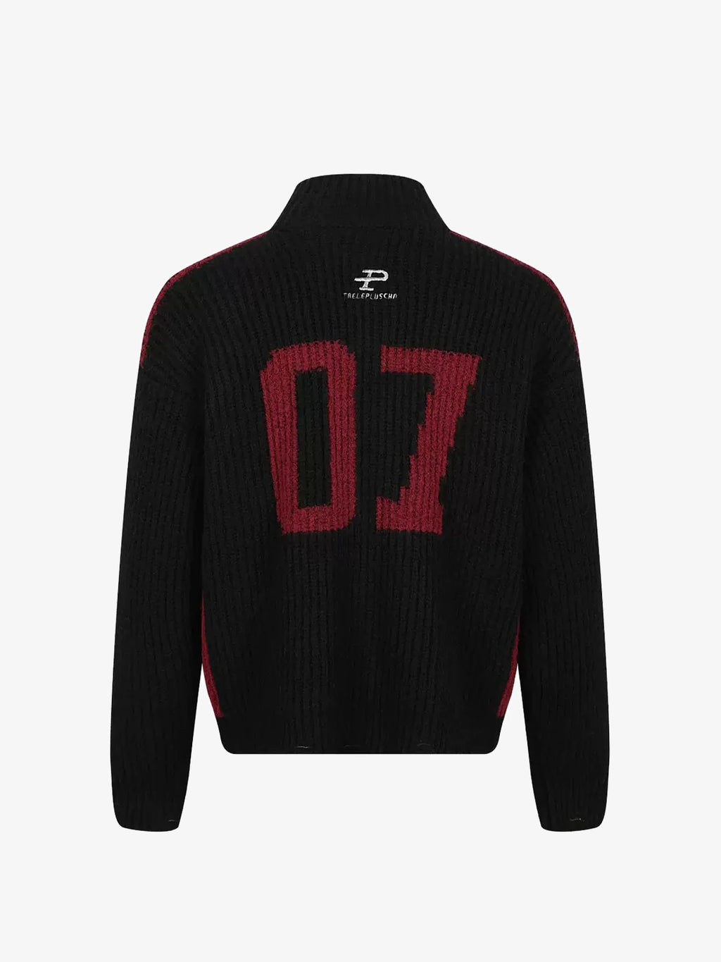 Racing-Patch Ribbed Knit High-Neck Zip-Up Cardigan