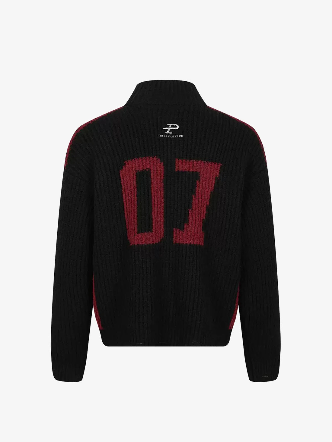 Racing-Patch Ribbed Knit High-Neck Zip-Up Cardigan
