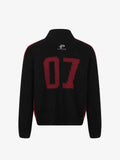 Racing-Patch Ribbed Knit High-Neck Zip-Up Cardigan