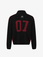 Racing-Patch Ribbed Knit High-Neck Zip-Up Cardigan