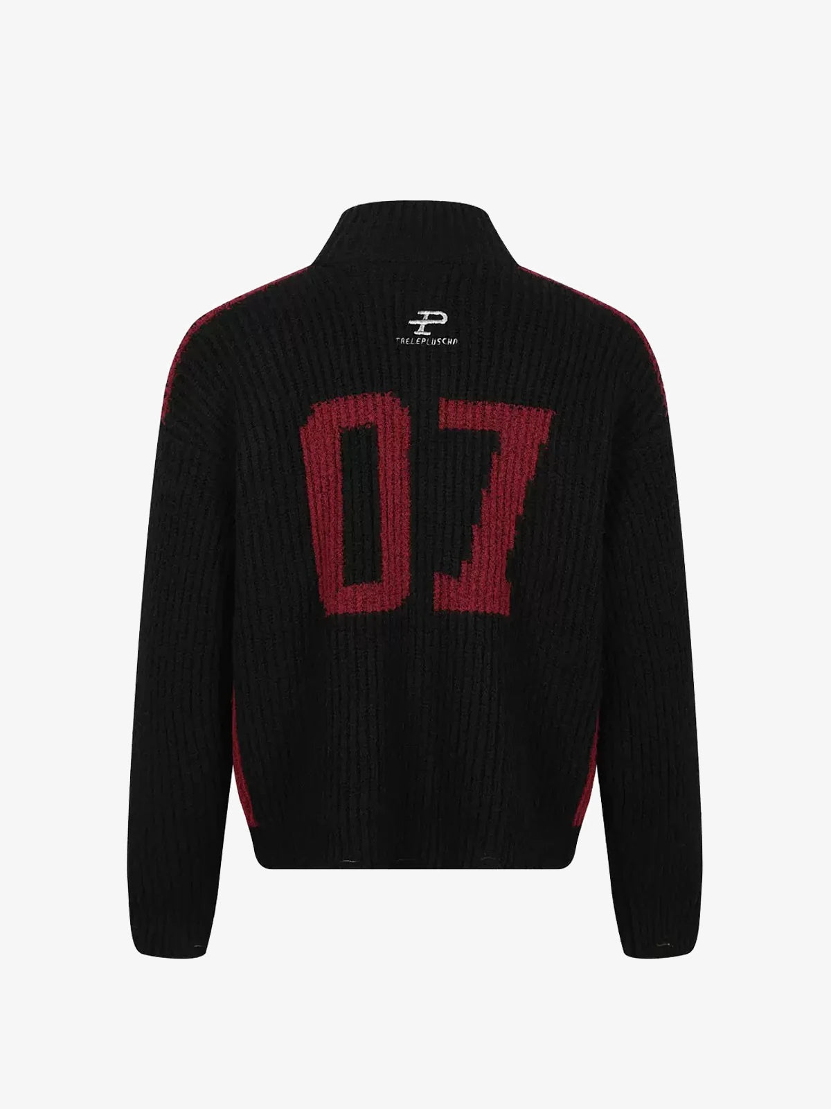 Racing-Patch Ribbed Knit High-Neck Zip-Up Cardigan